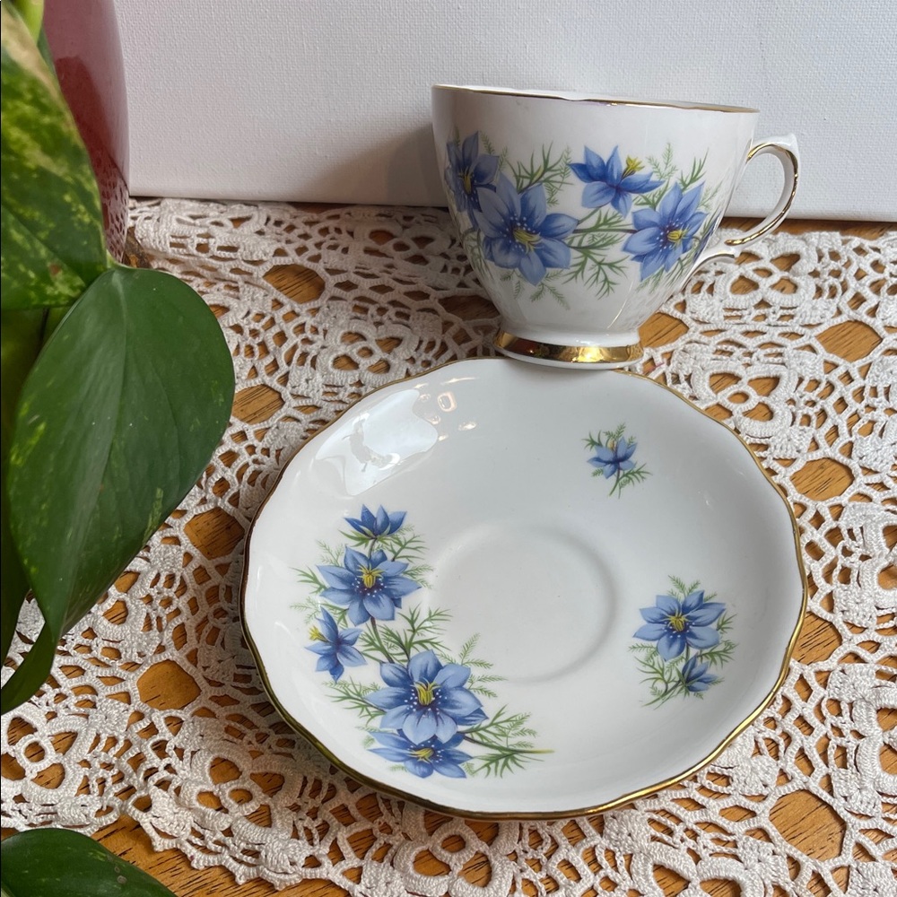 Colclough- Blue Floral Tea Cup and Saucer Set